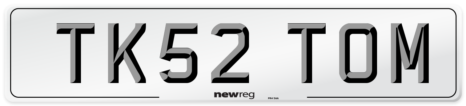 TK52 TOM Number Plate from New Reg